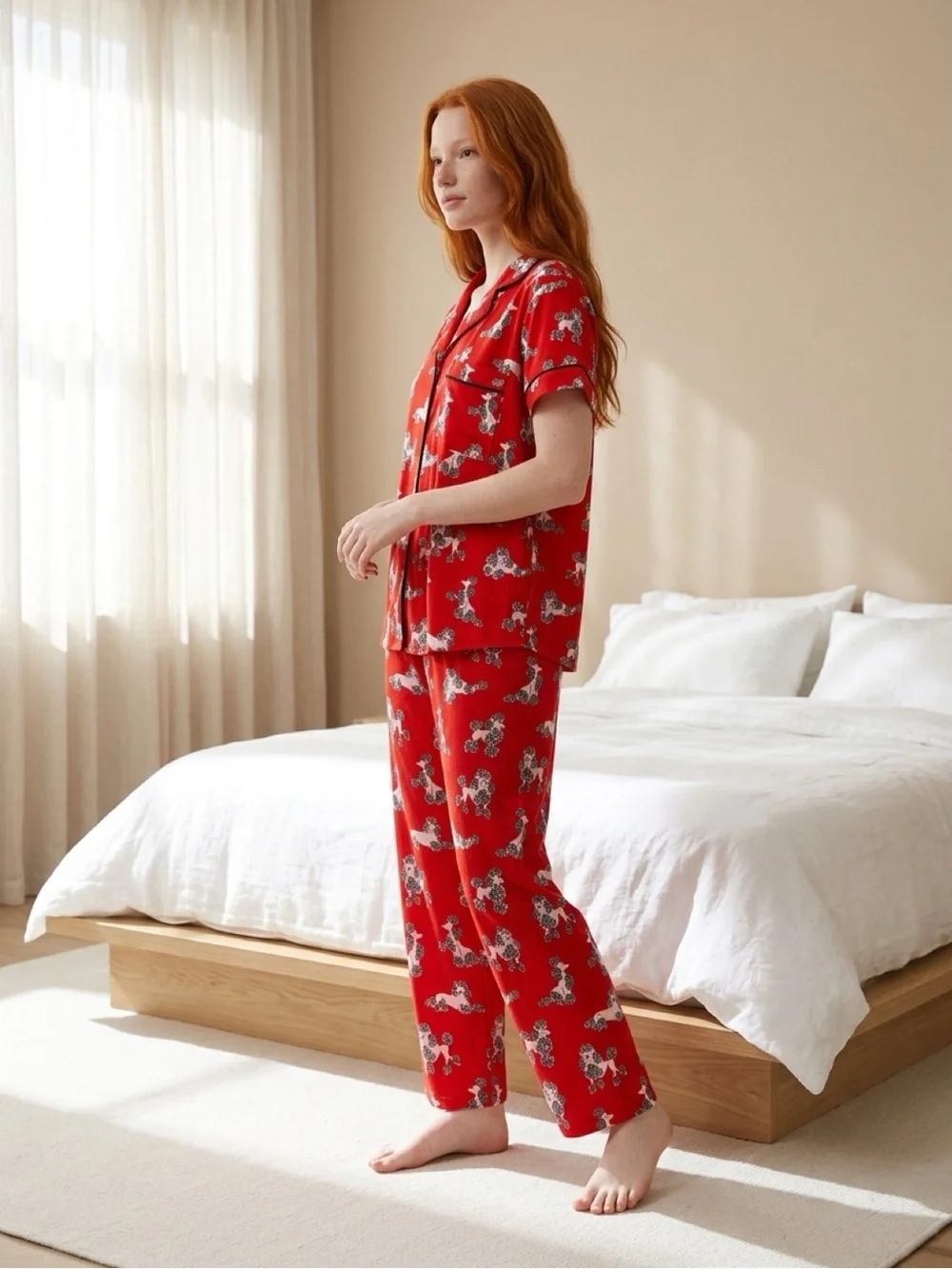 Kate Spade Red Poodle Print Pajama Set